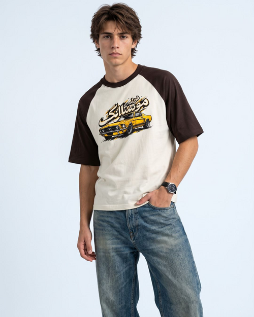 Golden Mustang oversized raglan t-shirt front view