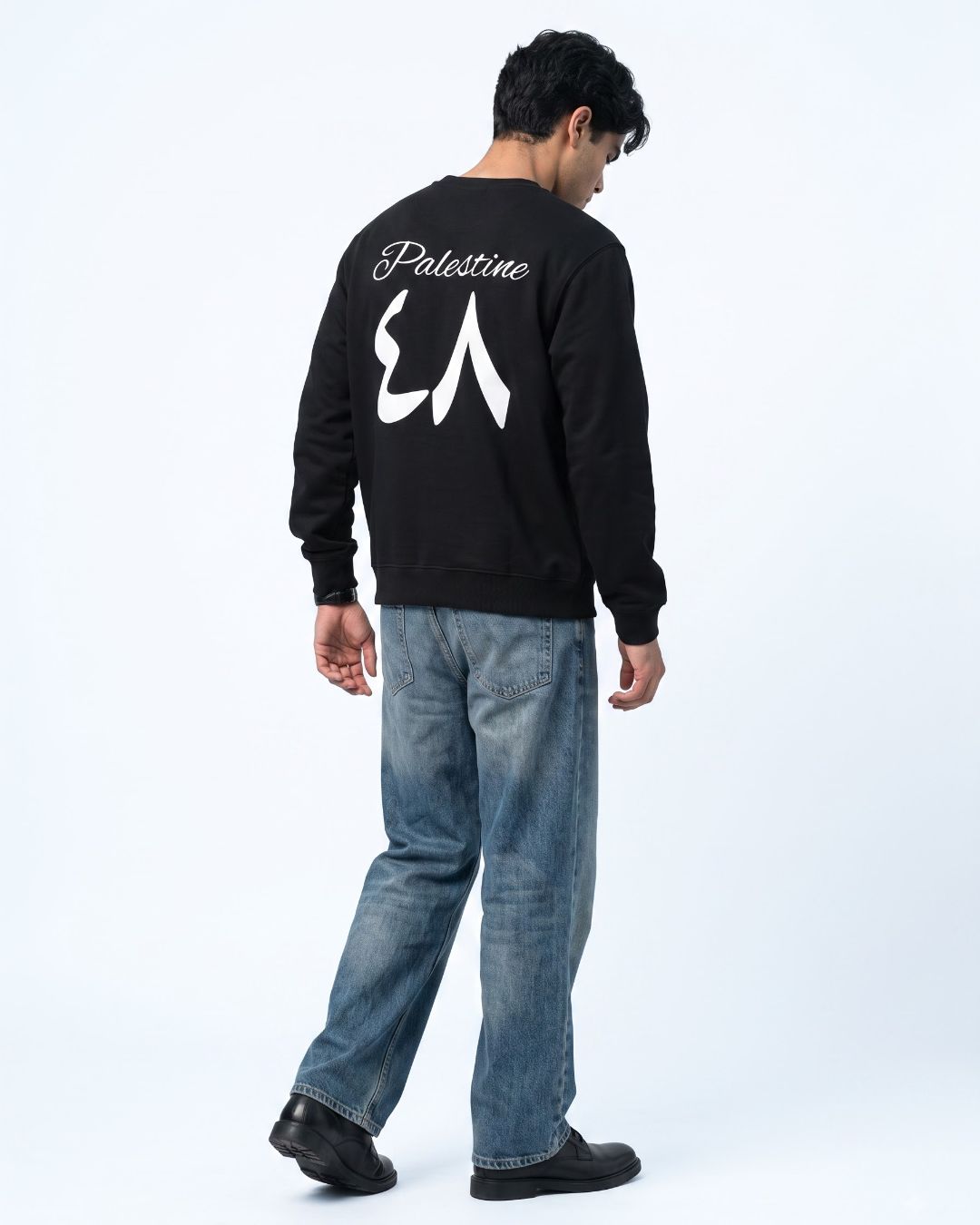 Unisex Palestine sweatshirt in black, back view